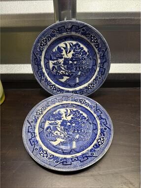 VTG 7” Churchhill China/Porcelain England Blue Willow Ware Bread Plate Lot Of 2*